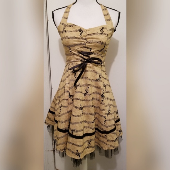 Hot Topic Dresses & Skirts - Hot Topic Black Tan Music Note Dress Halter Corset